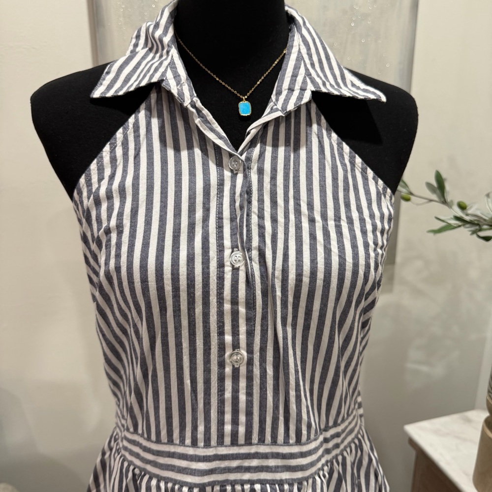 New York & Company Deep Navy and White Striped Midi Dress - Picture 4 of 14